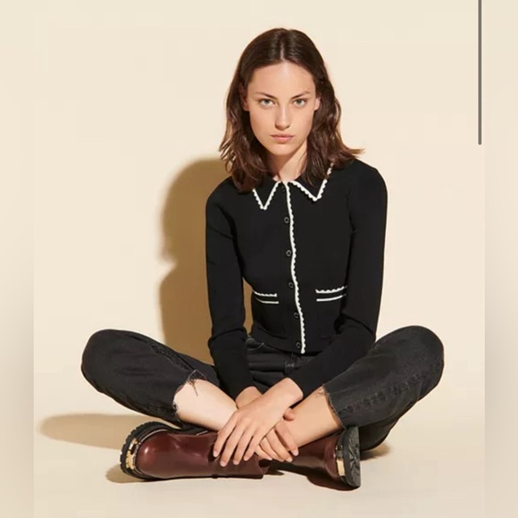 Sandro Leanna Cropped Scalloped-Trim Cardigan size 2 - Picture 4 of 14